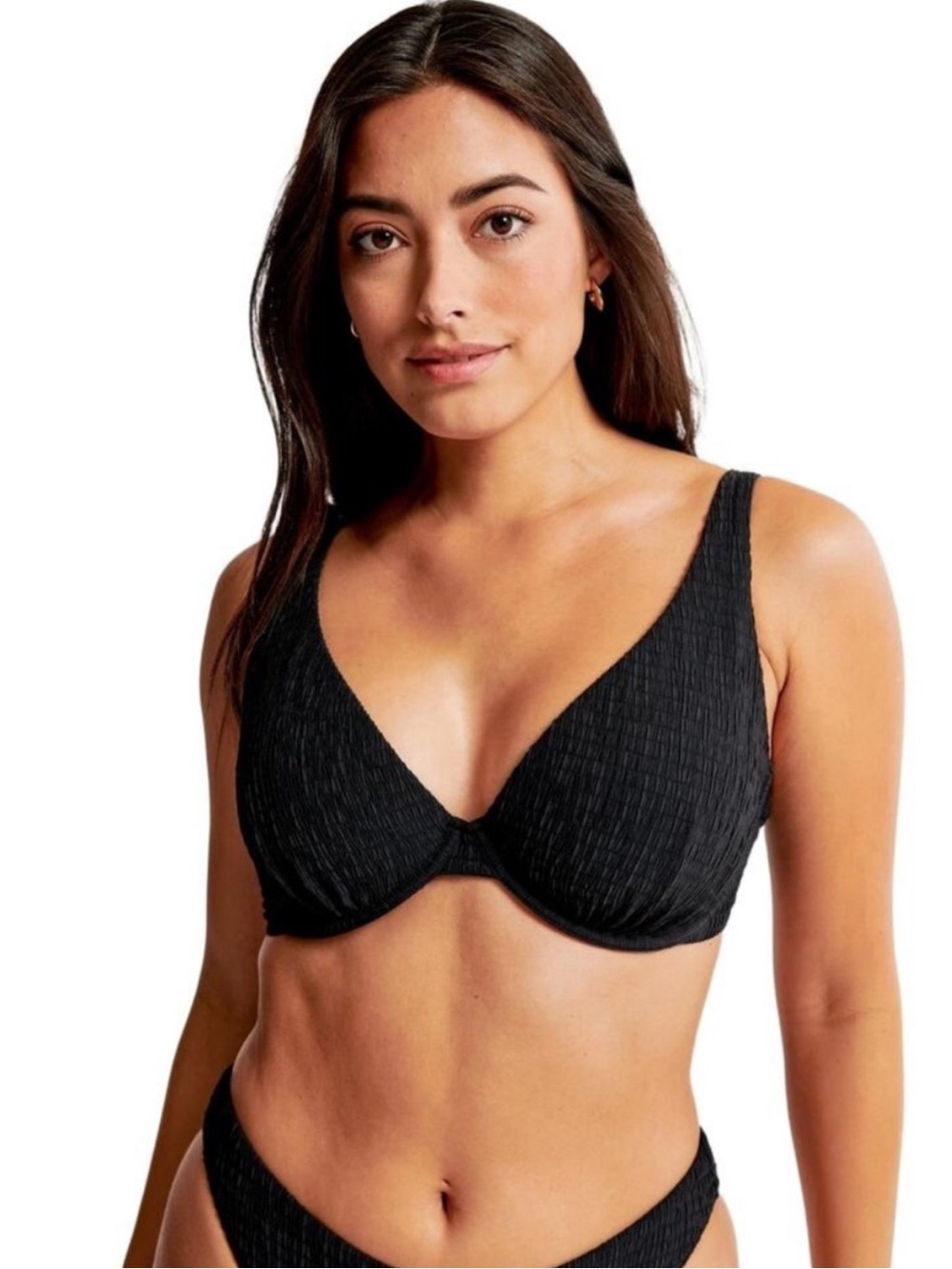 Abercrombie & Fitch Black Textured Underwire Bikini Top Curve Love S